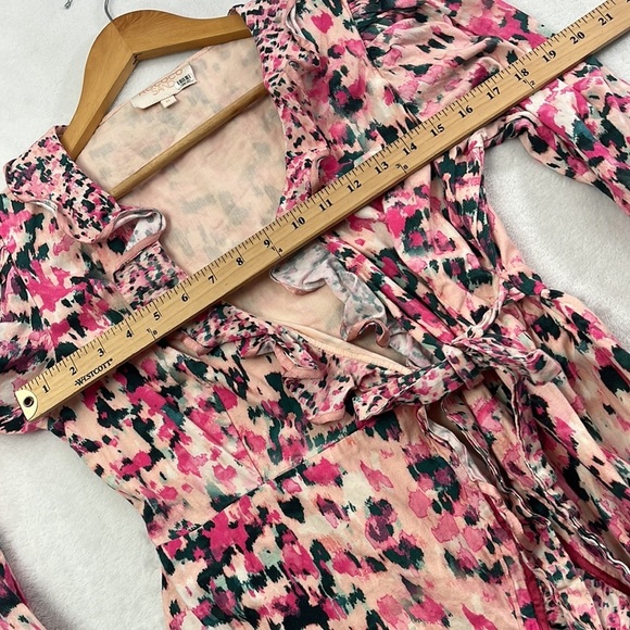 Rococo Sand M Mimi Wrap Dress Pink Watercolor Artsy Puffy Shoulder‎ 100% Cotton - Picture 16 of 16